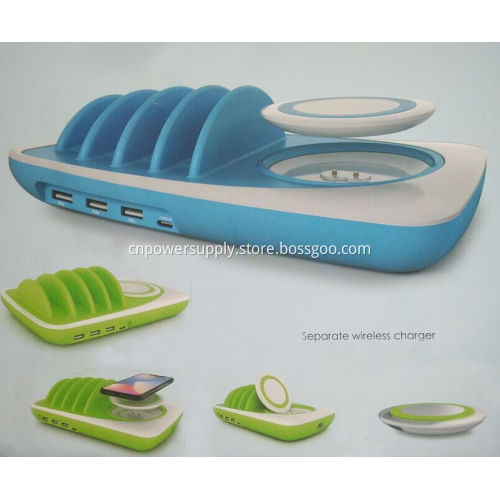 4 USB Charging Station With Separate Wireless Charger